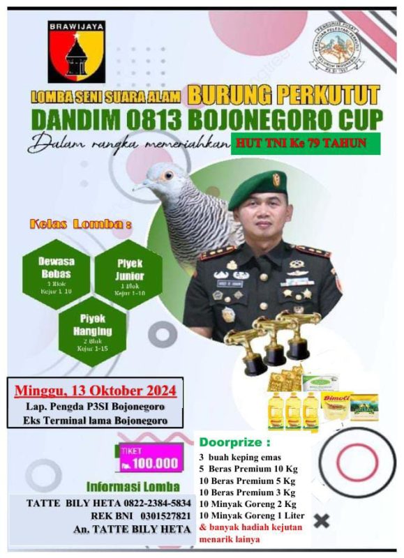 Meriahkan HUT Ke-79 TNI, P3SI Bojonegoro akan Gelar Lomba Burung Perkutut Dandim Cup 2024 47 IMG 20240917 WA0024